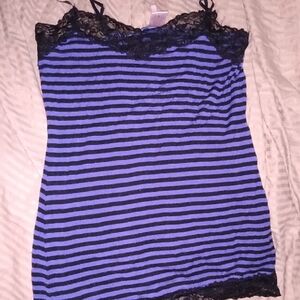 Rue 21: Purple and Black Striped Lace Trim Tank Top